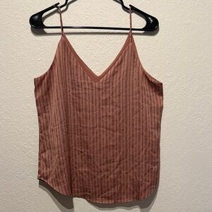 Express Striped V-Neck Camisole - Rust Pink Black Blouse Top Casual Chic Summer